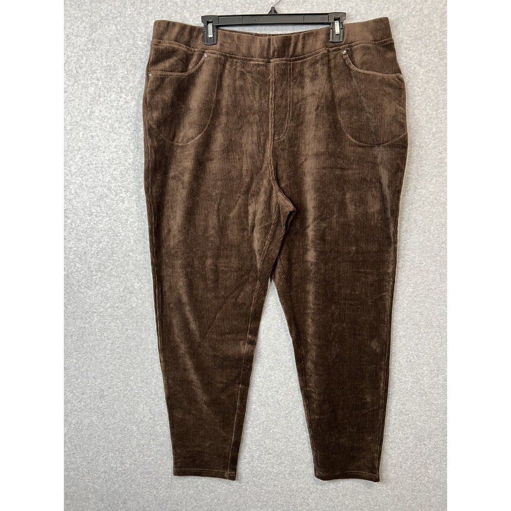 Quacker Factory Womens Pants Sz 1X Soft Corduroy Straight Leg Brown A384110 34,2